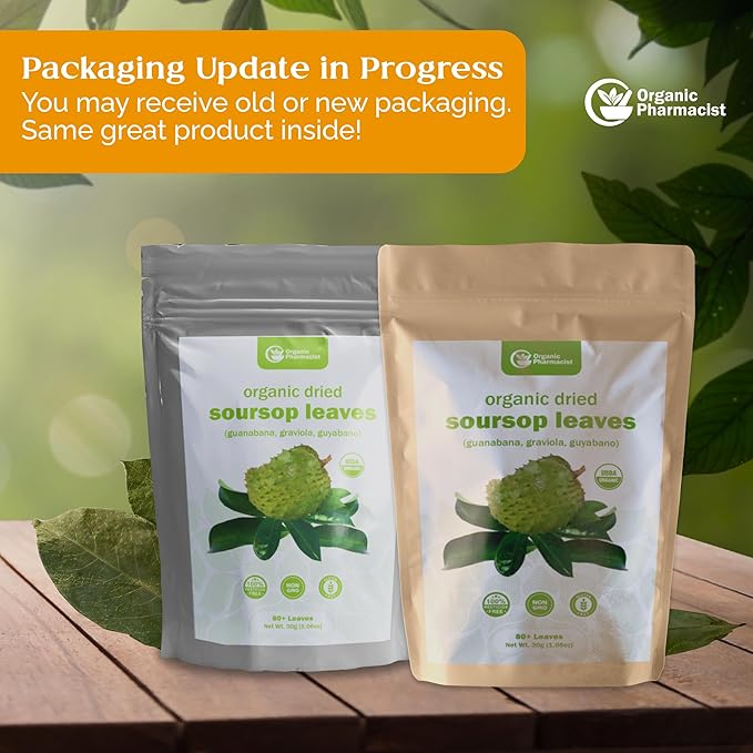 Organic Pharmacist Dried Soursop Leaves Graviola Leaf Guanabana Guyabano Used for Tea and Extract Soursop Bitters for Tea 60G 175+ Whole Leaves