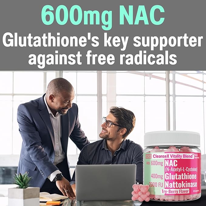 SHIZAM 600mg NAC 2000 FU 100mg Nattokinase &amp 400mg Reduced L Glutathione Gummies N-Acetyl Cysteine Capsule Powder Pill Liquid Supplement/Supplements Alt Organic N Acetylcysteine 1000mg 4000 600