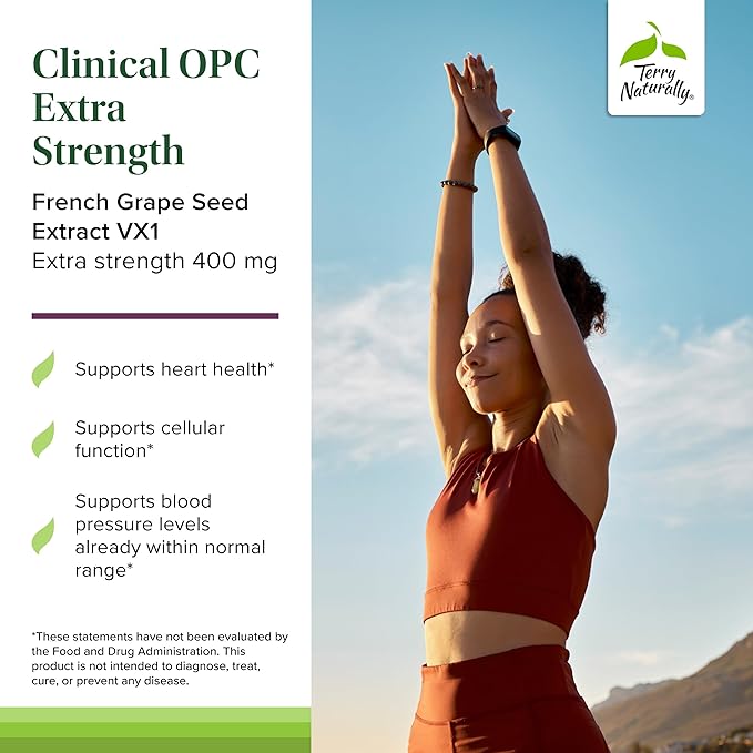 Terry Naturally Clinical OPC Extra Strength - Cardiovascular Health &amp Focus Support - Supplement with Grape Seed Extract - Immune Support Supplement - 60 Softgels