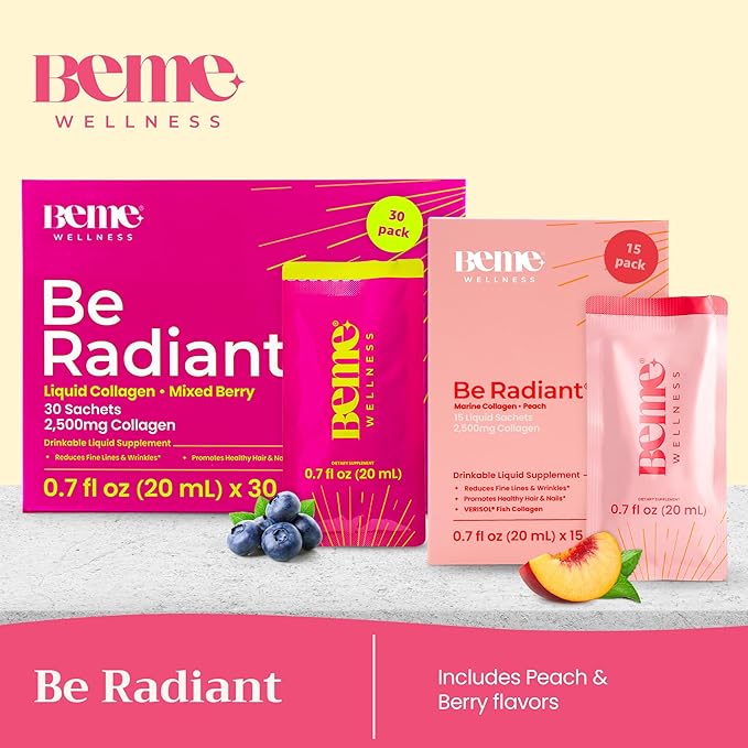 BeMe BeRadiant Peach &amp Berry Bundle - Liquid Collagen Drink Supplements