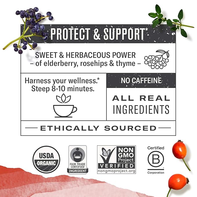 Numi Organic Immune Support Herbal Tea – 48 Herbal Tea Bags – Caffeine Free Blend with Elderflower Elderberry Rosehip &amp Thyme for Daily Immune Wellness &amp Comfort