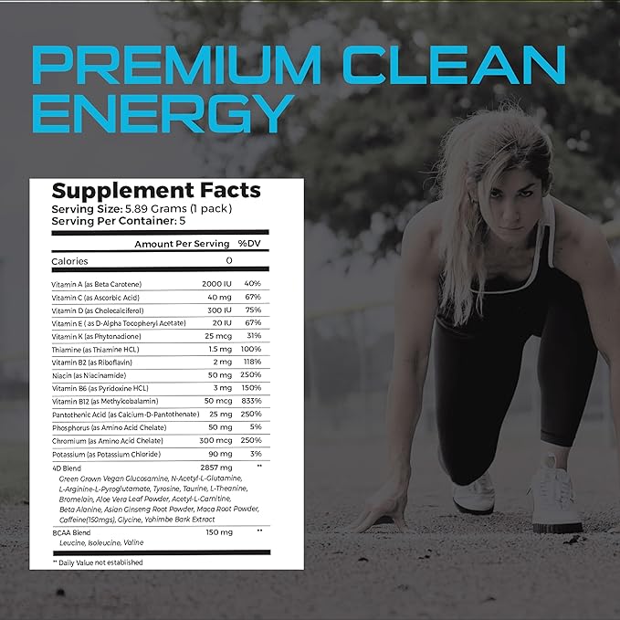 4D Pina Colada 25 Unit Box - Electrolytes Aminos Vitamins &amp Energy Powder Packets - Zero Calories &amp Sugars - Gluten Free Non-GMO Keto &amp Vegan Friendly