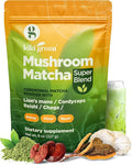KIKI Green Mushroom Matcha Super Blend - Matcha Powder with Lion's Mane Chaga Reishi Cordyceps - Mushroom Coffee Alternative for Energy Focus Immunity - 8 oz 40 Servings