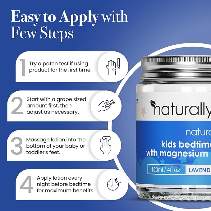 NaturallyMum Kids Magnesium Lotion with Vitamin D and Magnesium Sleepy Bath Soak Bundle - Support for Sleep Heart Bone Nerve Gut and Muscle Health - Lavender &amp Chamomile - 4.2 fl oz &amp 8.8