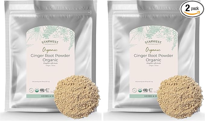 Starwest Botanicals Organic Ginger Root Powder - Ground Ginger Herb for Tea Baking &amp Cooking Natural Herbal Spice Supports Digestion Certified Kosher Non-GMO - Bulk 2 lb Bag (Pack of 2)