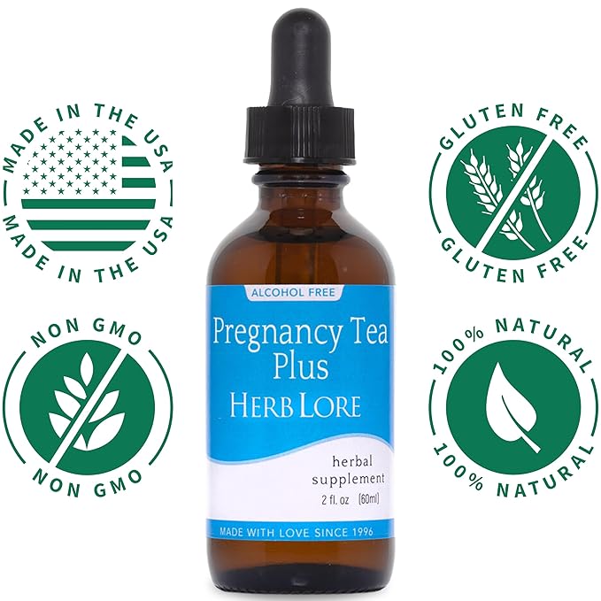 Herb Lore Pregnancy Tea Plus Tincture - Third Trimester Labor Prep Tea for Last 6 Weeks of Pregnancy with Red Raspberry Leaf &amp Partridge Berry (2 fl oz)