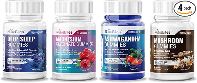Relax and Restore Wellness Bundle - Melatonin Magnesium Ashwagandha and Mushroom Gummies - Supports Stress Relief Relaxation and Deep Sleep - 4-Pack for Mind and Body Balance