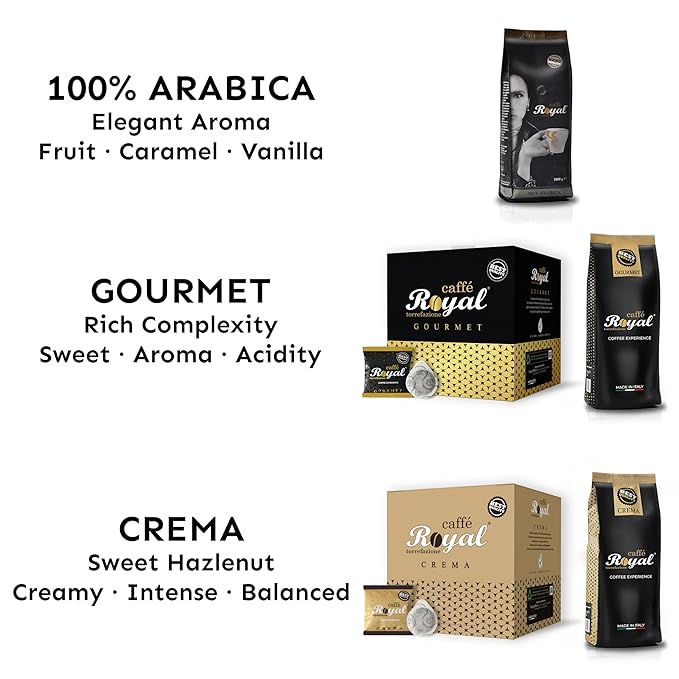 Royal Caffé Italian Coffee Beans – 100% Arabica Medium Roast Smooth &amp Aromatic with Notes of Caramel Fruit &amp Vanilla Whole Bean Freshly Roasted Gourmet Coffee 2.2 lbs (1000g) Made in It