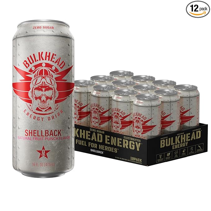 Shellback Fruit Punch Energy Drink (12 Pack) - Bold Fruit Flavor Nootropic Drink - Zero Sugar Energy Drinks w/ 300mg Caffeine &amp Vitamins - Power Drinks for First Responders Athletes Veterans
