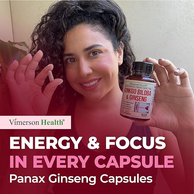Asian Ginseng and Ginkgo Biloba Supplements – Panax Ginseng Extract 700mg + Ginko Biloba 720mg – Nootropic Brain Supplement for Memory Focus &amp Sustained Energy – 60 Easy-to-Swallow Capsules