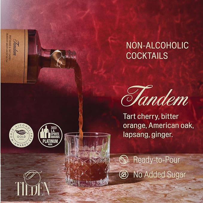 Tilden Tandem Non-Alcoholic Cocktail Vegan and No Sugar Added Tart Cherry Bitter Orange American Oak 750ml (Pack of 3)