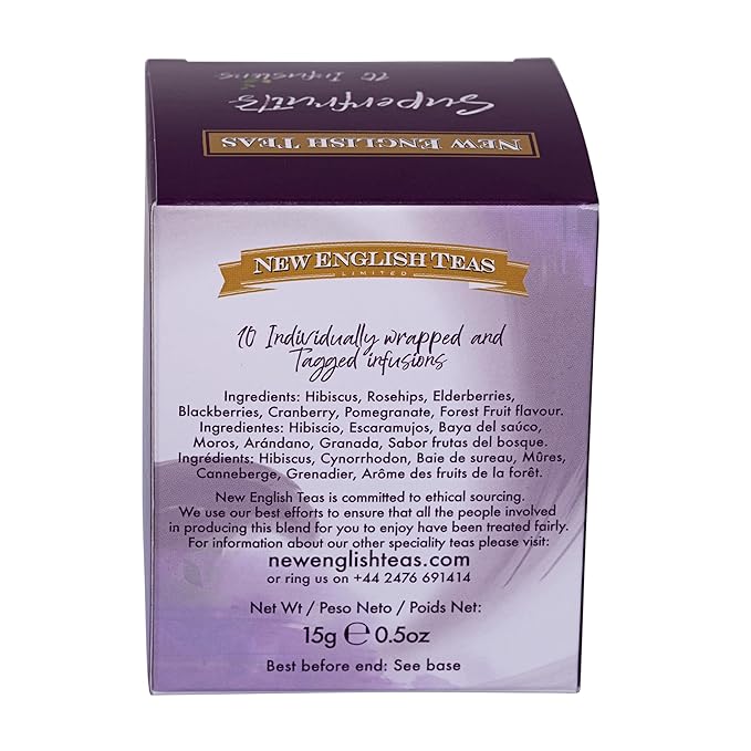 New English Teas Fruit &amp Herbal Tea 120 Teabags 12 Packs of 10 Individually Wrapped Tea Bags Naturally Caffeine Free (Superfruit)