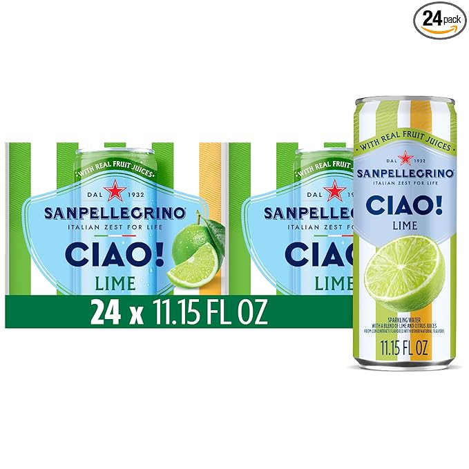 Sanpellegrino CIAO Lime Sparkling Water Low-Calorie Italian Sparkling Water with Real Fruit Juices 0g Added Sugar 24-Pack