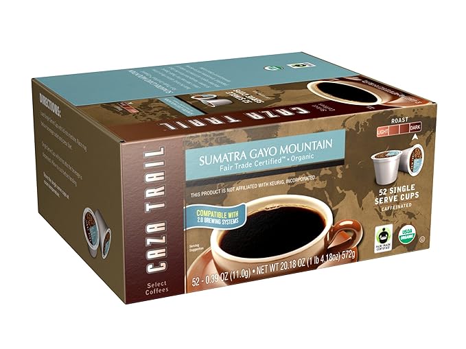 Caza Trail Coffee Organic Sumatra Gayo Mountain 52 Single Serve Cups