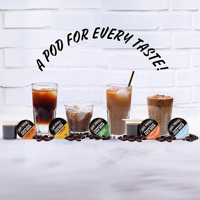 Java House Single-Serve Cold Brew Coffee Pods – Premium 100% Arabica Liquid Concentrate – Smooth &amp Bold Decaf Roast – 12 Pods – Ready Hot or Iced Travel-Friendly TSA Approved