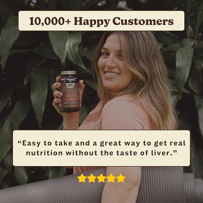 MK Supplements Grass Fed Beef Liver Supplement Supports Energy Production Detoxification Digestion Immunity and Full Body Wellness Non-GMO Freeze Dried 30 Servings (3000 mg Each)