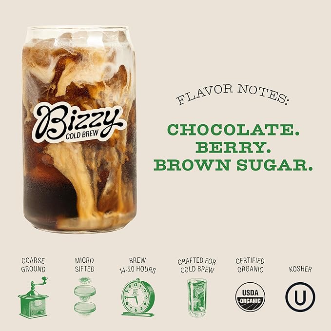 Bizzy Organic Cold Brew Coffee | Bundle | Coarse Ground Coffee | Dark &amp Bold 1 LB + Espresso Blend 1 LB | 2 Pack