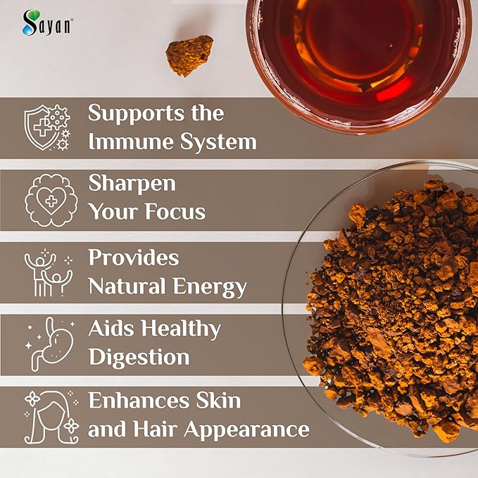 Sayan Siberian Pure Raw Coarse Chaga Powder 4 Oz / 113g – Premium Wild Forest Harvested Super Antioxidant Tea – Supports Immune System and Digestive Health – Focus Energy Clarity Wellness - Non-GMO