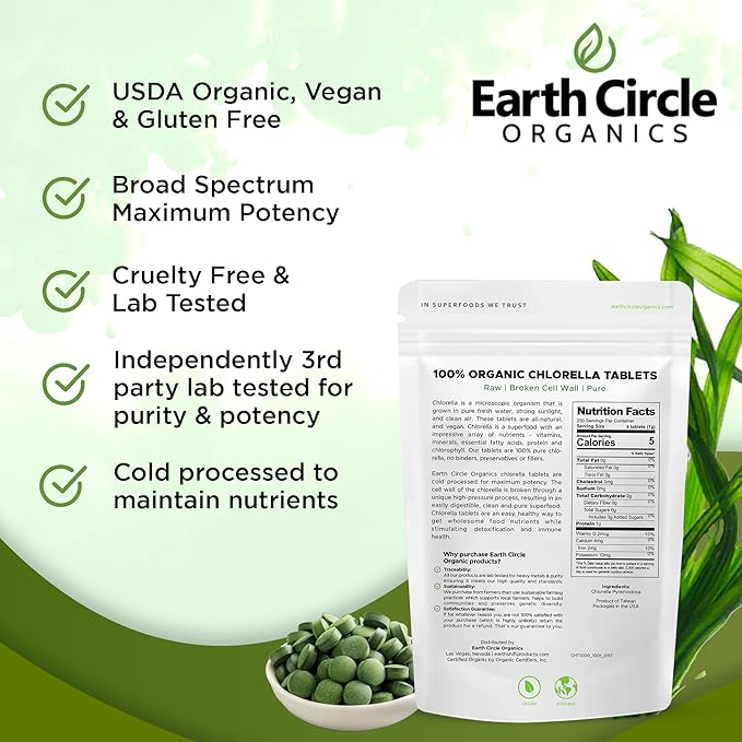 Organic Chlorella Tablets 1000 Count | High Potency Chlorophyll Supplement | Pure Chlorella Pyrenoidosa | Broken Cell Wall for Maximum Absorption | Vegan Kosher Non-GMO Superfood - Pack of 2