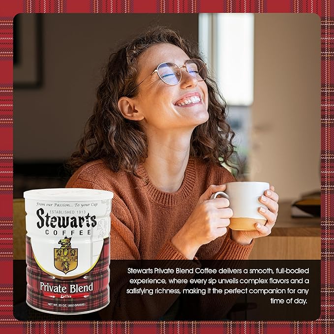 Stewarts Private Blend Medium Roast Ground Coffee - Classic Rich Smooth &amp Full-Bodied Flavor Gourmet Coffee Grounds - Great for Hot Cold Brew Morning Breakfast Cafe &amp More (23oz Pack of 6