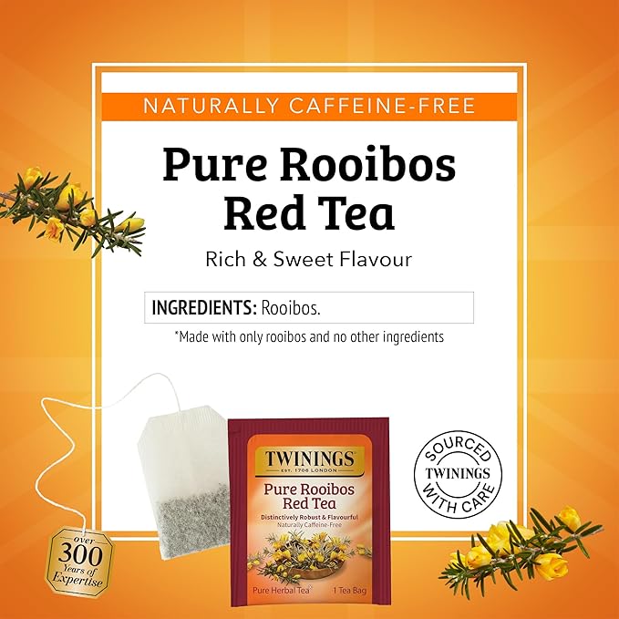Twinings Pure Rooibos Red Herbal Tea Individually Wrapped Bags 20 Count (Pack of 6) Sweet with Uplifting Aroma Naturally Caffeine-Free Enjoy Hot or Iced 120 Teabags