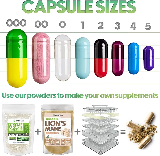 XPRS Nutra Size 000 Empty Capsules - 1000 Count Large Clear Empty Gelatin Capsules - Pills for DIY Supplement Capsule Filling - Fillable Color Gel Caps Pills for Do-It-Yourself Supplements