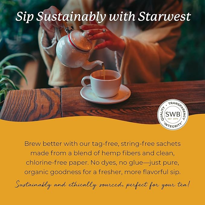 Starwest Botanicals Organic Ginger Root Tea - Caffeine Free Herbal Tea Supports Digestion String Free Sachets USDA Organic Ginger Root Non GMO - Bulk Pack 100 Tea Bags