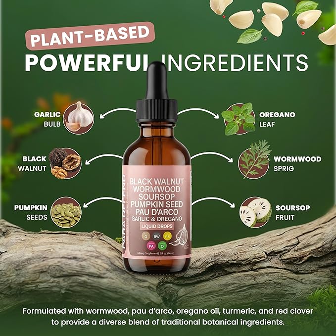 Resilia Herbal Cleanse Liquid Drops with Black Walnut Wormwood Pumpkin Seed PAU D’Arco Garlic Oregano Turmeric Neem Alcohol-Free Vegan Tincture 2 fl oz