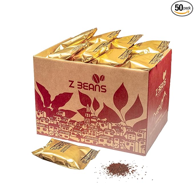 Z Beans - Medium Roast Individual Coffee Pouches - 50 Count - Each 2 OZ Packet Brews 8 Cups - Sustainably Sourced Ground Coffee from Ecuador - Small Batch - Well Balanced Flavor - Notes of Citrus and