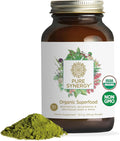 PURE SYNERGY Organic Superfood Powder | Green Superfood Powder | Whole Food Supplement with Organic Greens Spirulina and Mushrooms | for Energy Healthy Aging and Immune Health (12.5 oz)
