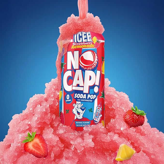 NO CAP! Next Gen Soda Pop Cherry Cola &amp Strawberry Lemonade Variety Pack Electrolytes for Hydration Zero Sugar Zero Calories Caffeine-Free Soda Vegan &amp Gluten-Free 16 oz Cans (12-Pack)