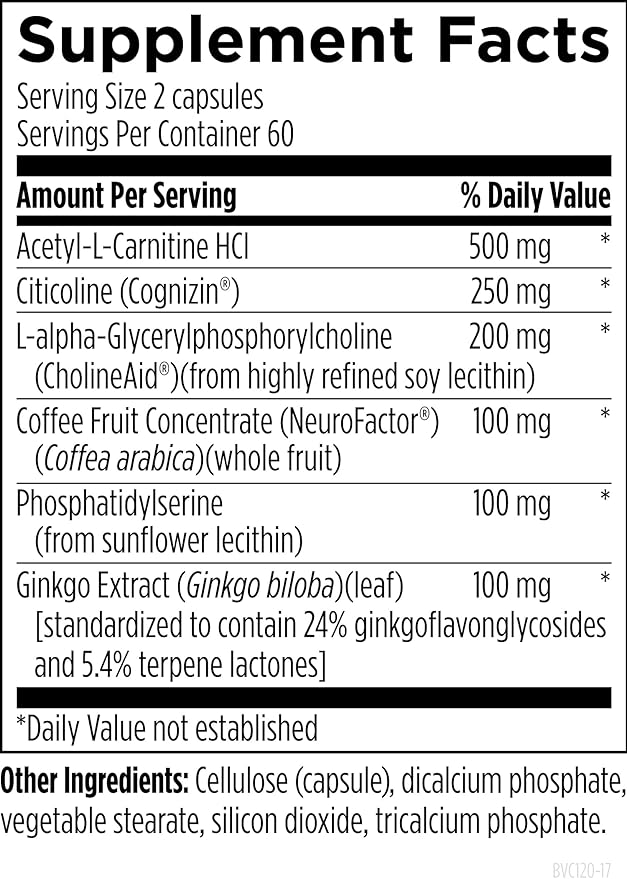 Designs for Health Brain Vitale with Cognizin Citicoline - 'Nootropic' Supplement to Help Support Cognition Mood + Memory with GPC Choline Ginkgo + Acetyl L Carnitine HCL (120 Capsules)
