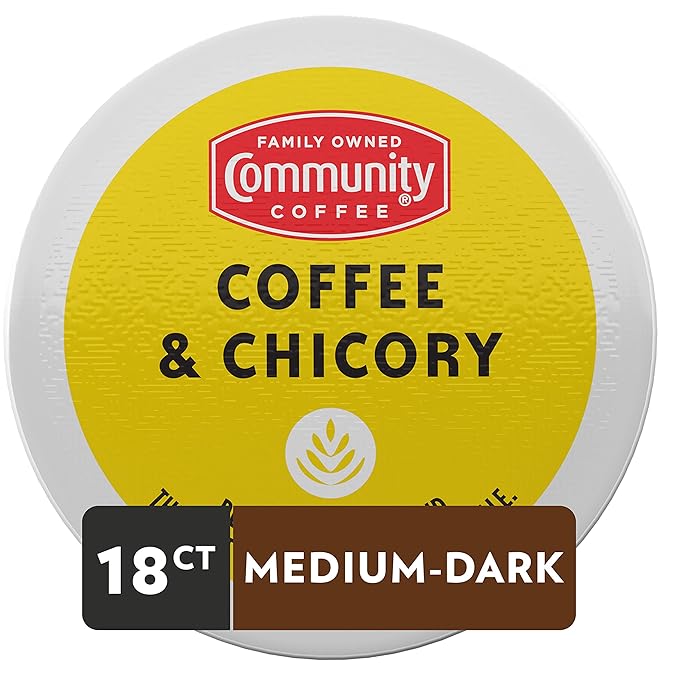 Community Coffee &amp Chicory 18 Count Coffee Pods Medium Roast Compatible with Keurig K-Cup Brewers