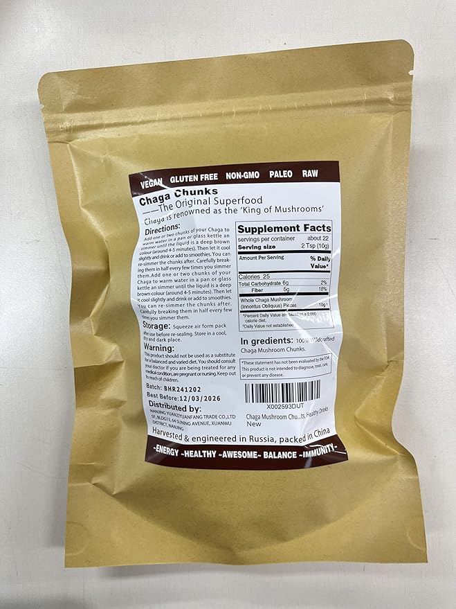 Chaga Mushroom Chunks - 8 ounce 100% Wild Harvested with Black Top Crust Premium Tea Chunks - Antioxidants Healthy Drinks