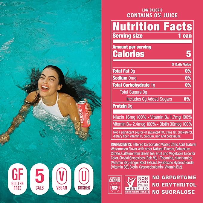 GORGIE Pink Lemonade - Watermelon Bundle Sugar-Free Natural Energy Drink Sparkling Healthy Energy Drinks- (2 packs of 12)