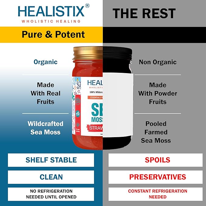 Healistix Strawberry Sea Moss Gel [16 Oz] - Exquisitely Crafted from Seamoss Wildcrafted in The Pristine Waters of St Lucia A Natural Delight - Sea Vegetable in Glass Jar