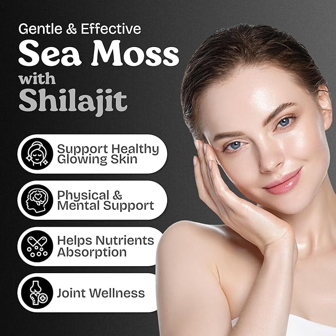 Atlantic Naturals Irish Sea Moss and Shilajit Capsules for Men &amp Women | 5-in-1 Seamoss Shilajit Combo with Bladderwrack Burdock Root &amp Black Pepper for Absorption &amp Vitality - 2705mg 60