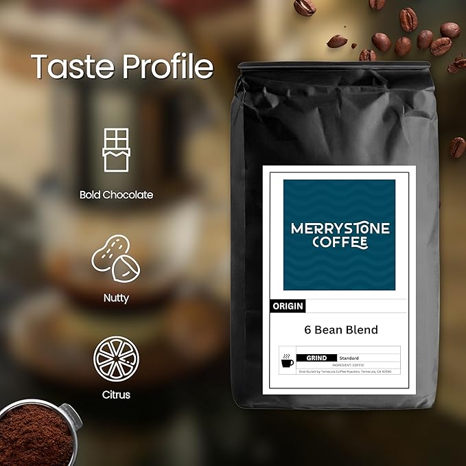 Merrystone 6-Bean Blend Dark Roast Espresso &amp Drip Coffee Roasted to Order 2 Lb Coarse Grind