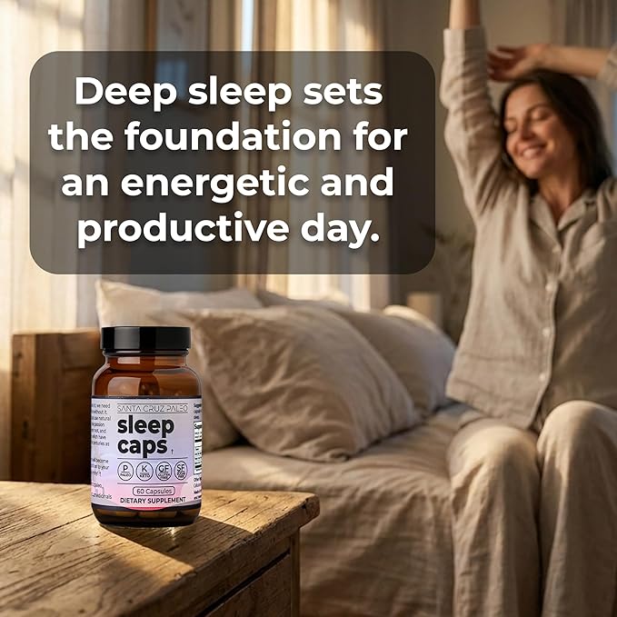 Santa Cruz Paleo Sleep Caps with L-Theanine Lemon Balm Passion Flower &amp Valerian Root Melatonin-Free Nighttime Relaxation Paleo &amp Keto Friendly Sugar &amp Gluten Free 60 Capsules