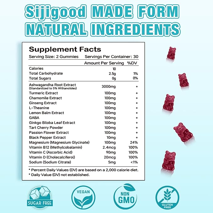 2 Pack Ashwagandha Gummies Support for Immunity Relaxation Calm Mood &amp Zzz Ashwagandha Supplements for Men &amp Women Natural Blueberry Flavor 120 Count