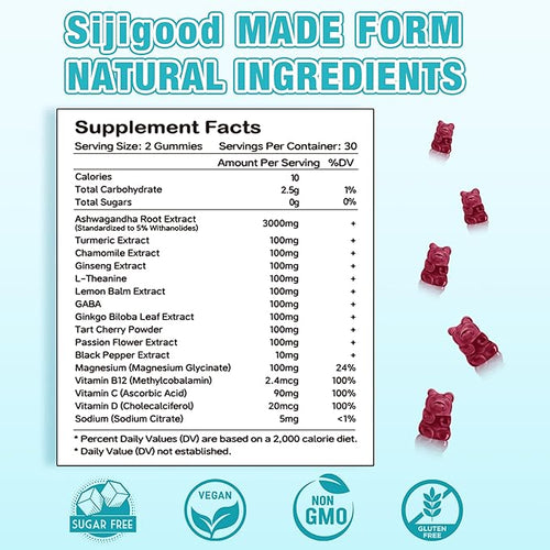 2 Pack Ashwagandha Gummies Support for Immunity Relaxation Calm Mood &amp Zzz Ashwagandha Supplements for Men &amp Women Natural Blueberry Flavor 120 Count