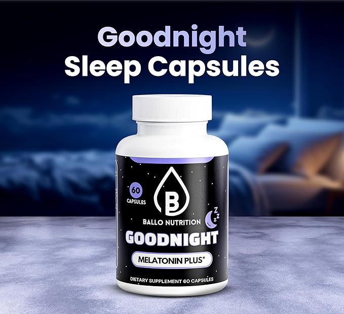 Goodnight Sleep Capsules - Natural Sleep Support with Melatonin GABA Chamomile Lemon Balm &amp Passionflower – Non-Habit Forming – 60 Capsules