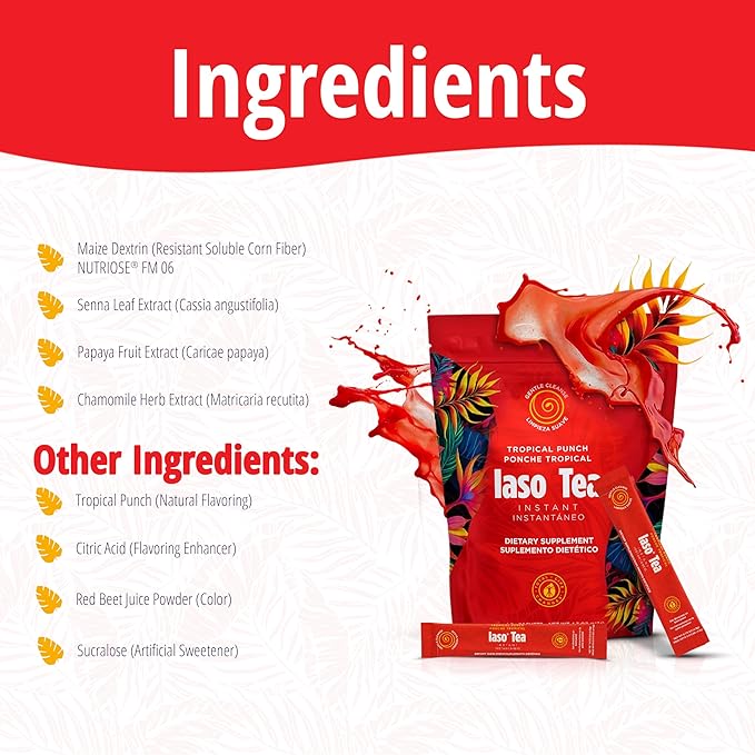 Iaso Instant Tea (Tropical Punch) - Fruity Cleansing Drink for Digestive Support Refreshing Flavor - 25 Sachets Pack of 2