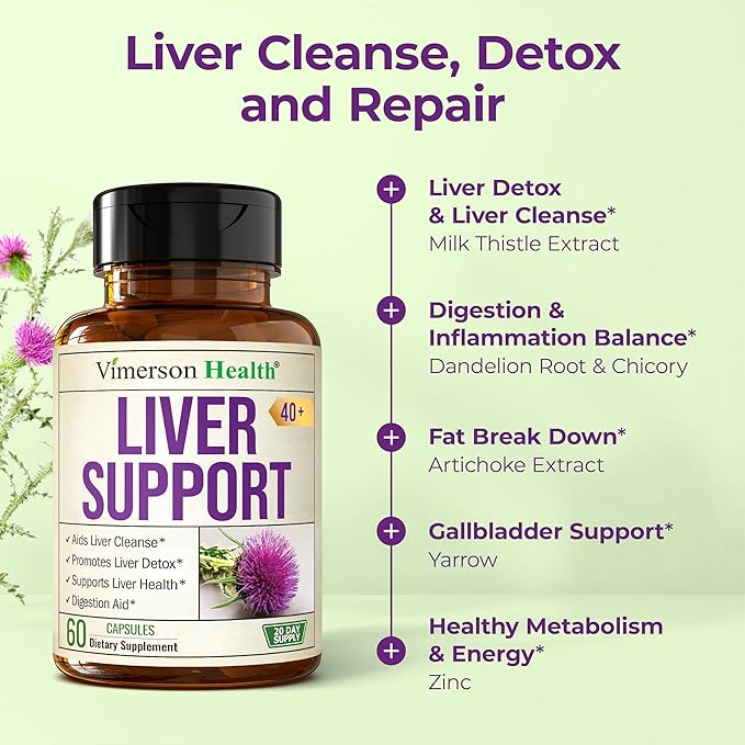 Liver Support with Artichoke Extract Enzymes Silymarin 50% Milk Thistle Dandelion Root Lipase &amp Protease Solarplast® Antioxidants – Supports Detox Digestion &amp Energy. 60 Capsules 20 Day