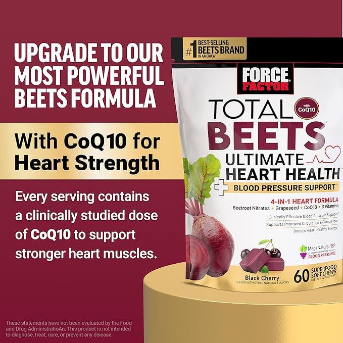 Force Factor Total Beets Gummies Blood Pressure Support Liposomal Beet Powder for Superior Absorption Grape Seed for Nitric Oxide Circulation &amp Heart Health Sugar Free Mixed Berry 60 Gummie