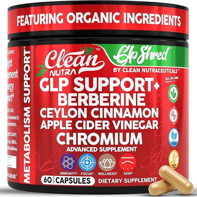 GLP1 Supplement Berberine Ceylon Cinnamon Apple Cider Vinegar Chromium Turmeric PCOS Supplements Immunity &amp Metabolism Support 60 Vegan Capsules by Clean Nutra