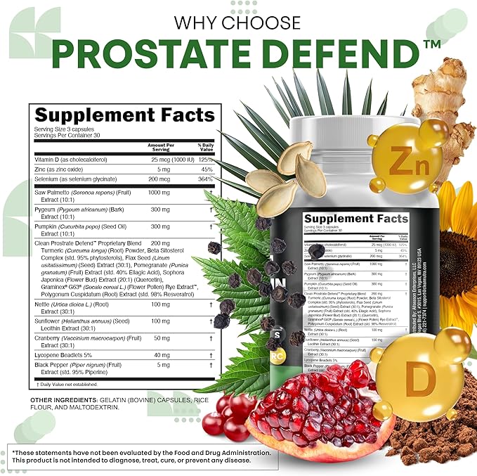 Clean Nutraceuticals Saw Palmetto Pumpkin Seed Oil Pygeum Sunflower Lecithin Stinging Nettle Cranberry - Prostate Supplements for Men with Lycopene - 90 Caps (Pack of 2)