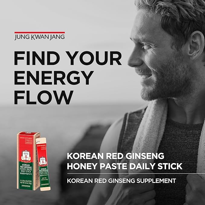 JUNG KWAN JANG Korean Red Ginseng Honey Paste Daily Stick | Poria Mushroom Rehmannia Extract Hong Sam Jin Go Daily | Natural Energy Booster for Men &amp Women Pre Workout | 30 Count