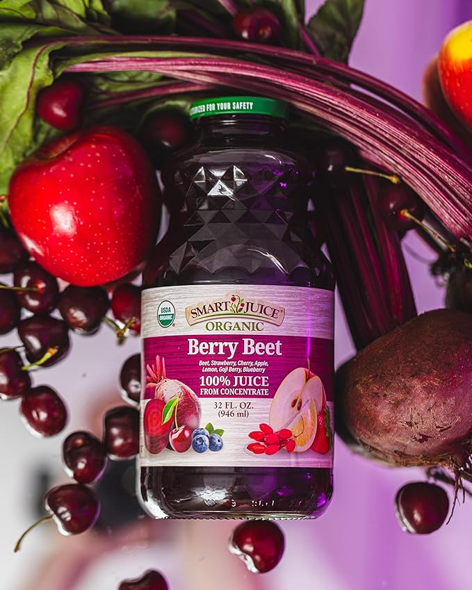 Smart Juice Organic Berry Beet Juice - 32 fl oz glass - (Pack of 6) 100% Juice