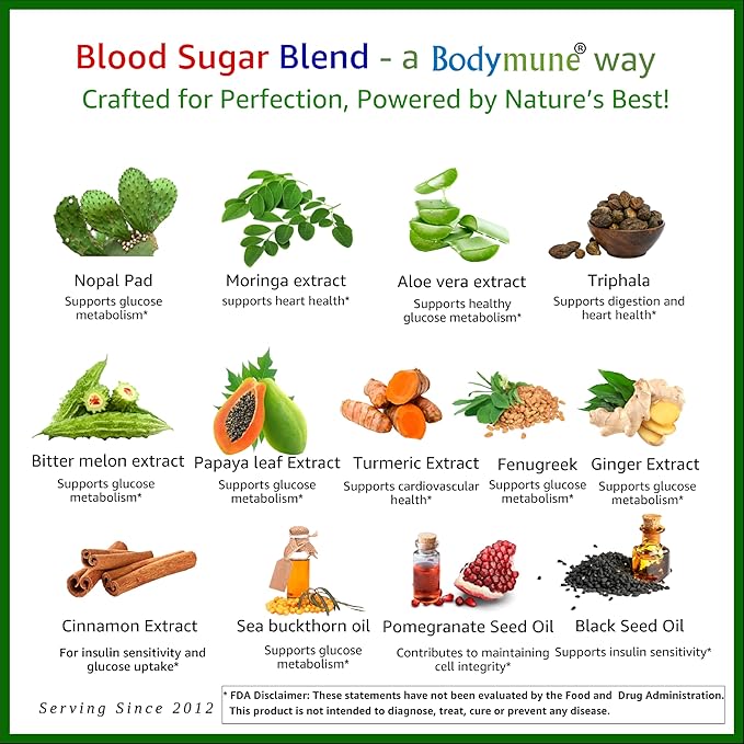 USDA Organic Blood Sugar Blend | Supports Healthy Metabolism* | with Bitter Melon Moringa Aloe Vera Nopal Papaya Extracts &amp More | 30-Day Supply | Vegan &amp Non-GMO | USA-Made